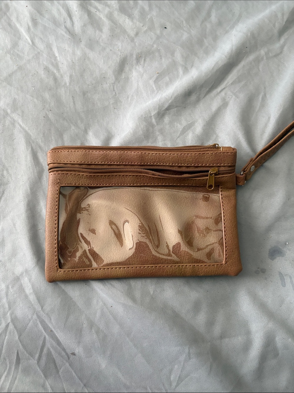 Tan Clear-Window Wristlet Wallet - Women